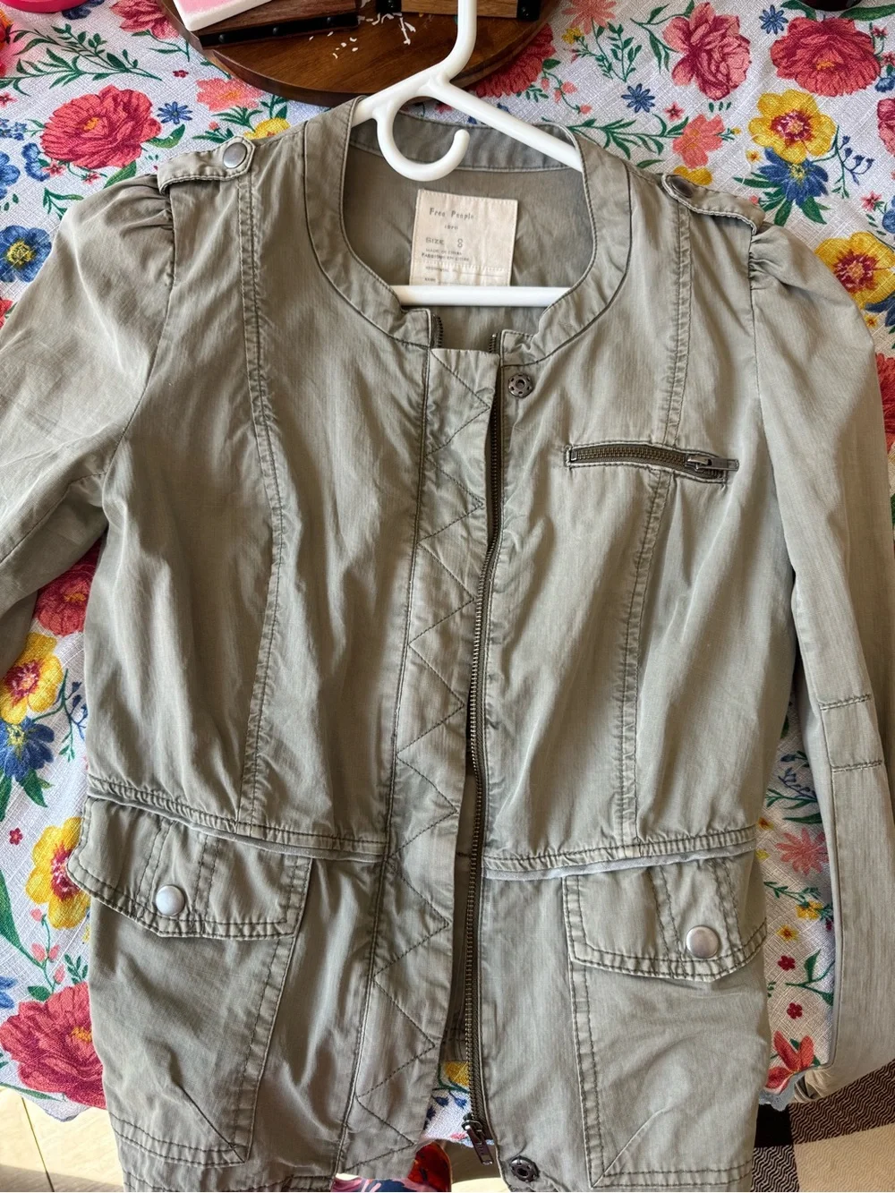 Free People Olive Green Military-Style Utility Jacket